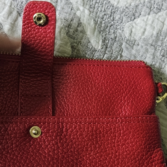 LODIS wristlet wallet ruby red pebble leather gold accents fall buisness travel - Picture 6 of 9